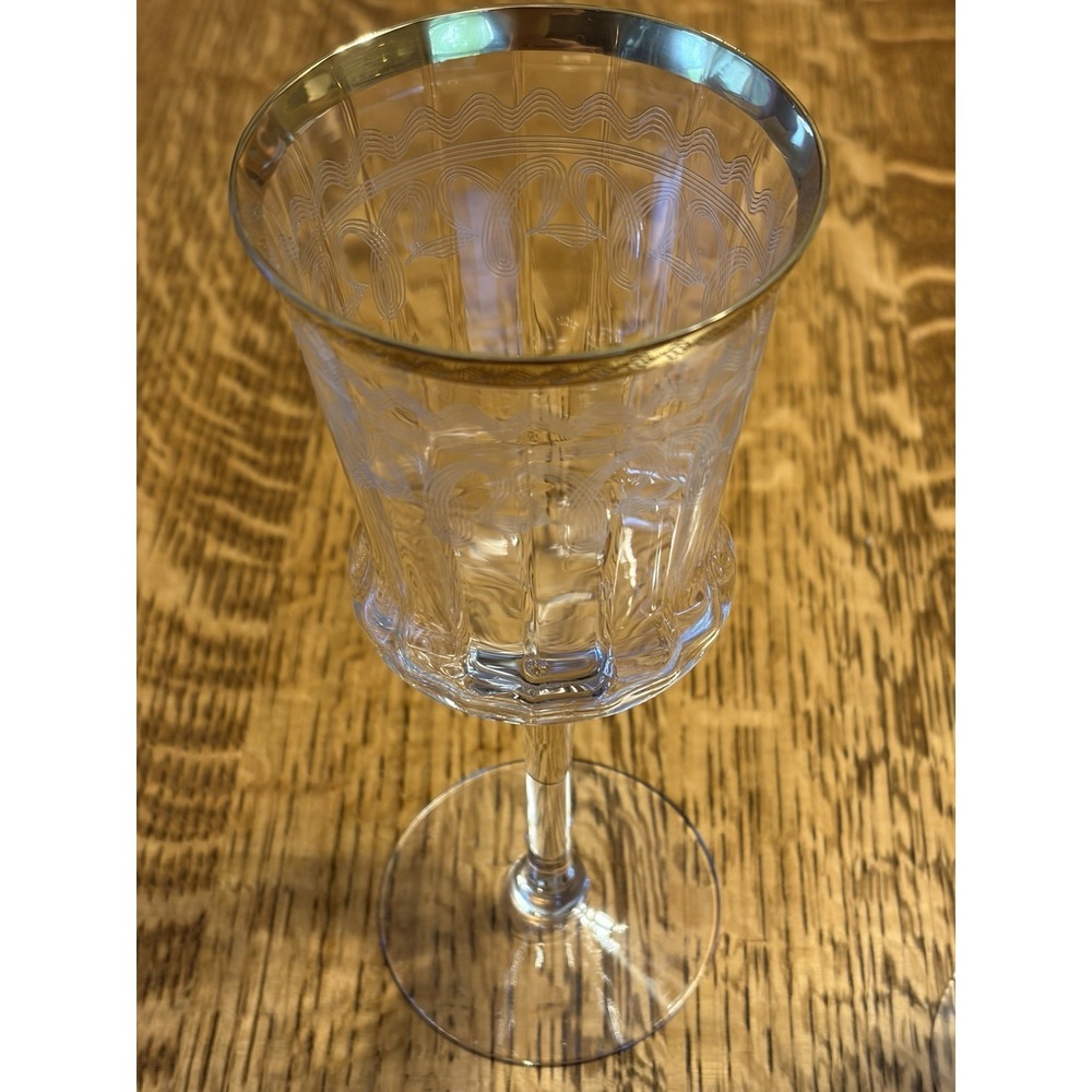3 Vintage Tiffin-Franciscan 14196-6 Wine Water Goblet Stem Glass Etched Gold Rim - Picture 7 of 8